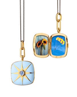 Monica Rich Kosann Monica Rich Kosann 18K Yellow Gold Vermeil over Sterling Silver & Black Steel Locket x Color Blue Sapphire & Blue Enamel Cushion Pendant Necklace, 16-17
