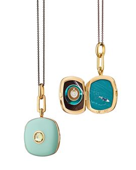Monica Rich Kosann Monica Rich Kosann 18K Yellow Gold Vermeil over Sterling Silver & Black Steel Locket x Color Green Sapphire & Green Enamel Cushion Pendant Necklace, 16-17