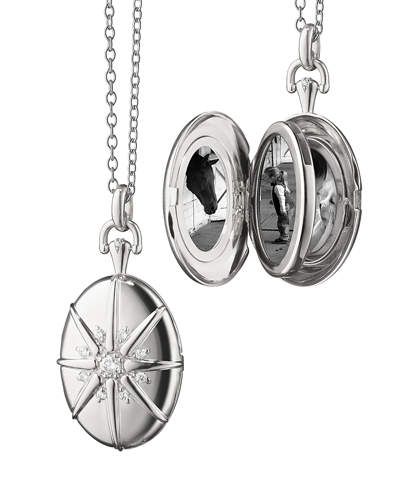 Monica Rich Kosann Monica Rich Kosann Sterling Silver Four Image White Sapphire Starburst Oval Locket Necklace, 32