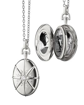 Monica Rich Kosann Monica Rich Kosann Sterling Silver Four Image White Sapphire Starburst Oval Locket Necklace, 32