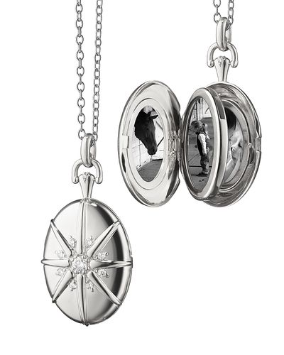 Monica Rich Kosann Monica Rich Kosann Sterling Silver Four Image White Sapphire Starburst Oval Locket Necklace, 32