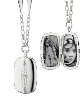Monica Rich Kosann Monica Rich Kosann Sterling Silver Points North White Sapphire Pave Rectangular Locket Pendant Necklace, 20-22