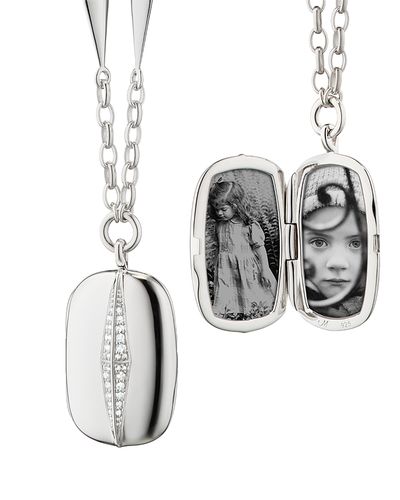 Monica Rich Kosann Monica Rich Kosann Sterling Silver Points North White Sapphire Pave Rectangular Locket Pendant Necklace, 20-22