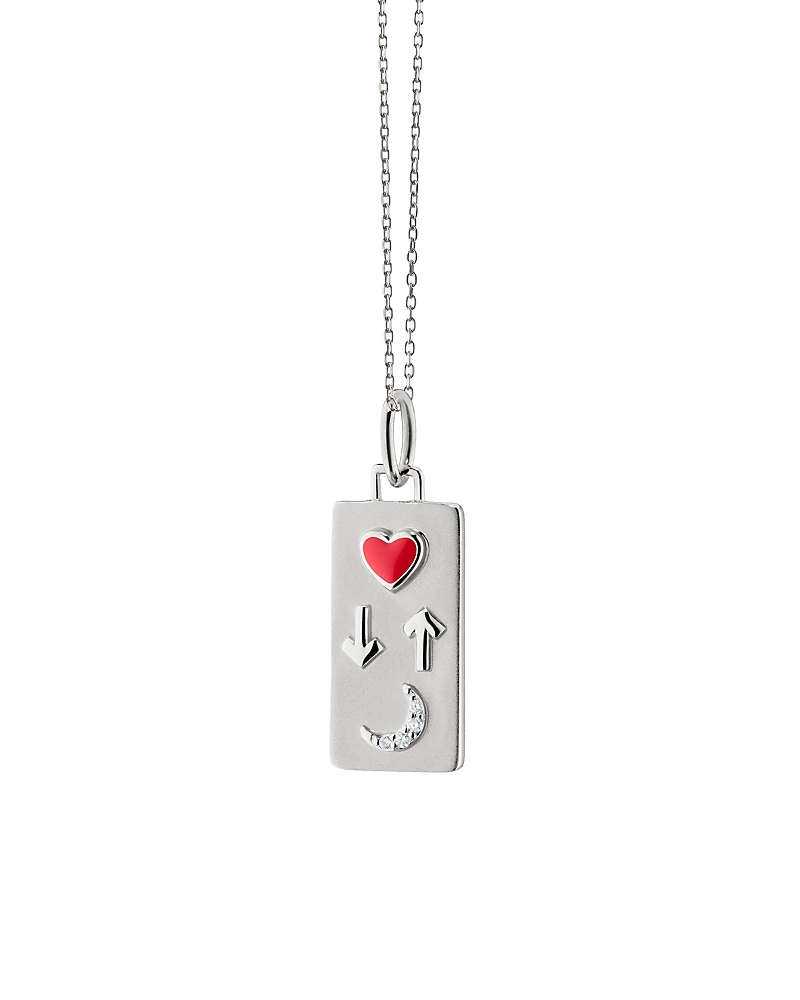 Monica Rich Kosann Monica Rich Kosann Sterling Silver Sun Moon & Stars White Sapphire & Red Enamel To the Moon and Back Tag Pendant Necklace, 16-18