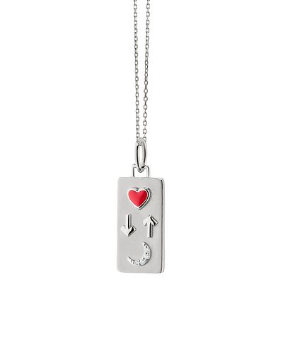 Monica Rich Kosann Monica Rich Kosann Sterling Silver Sun Moon & Stars White Sapphire & Red Enamel To the Moon and Back Tag Pendant Necklace, 16-18