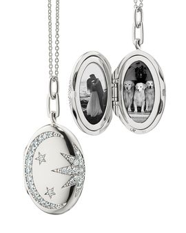 Monica Rich Kosann Monica Rich Kosann Sterling Silver Sun Moon & Stars White Sapphire Galaxy Oval Locket Pendant Necklace, 20-22