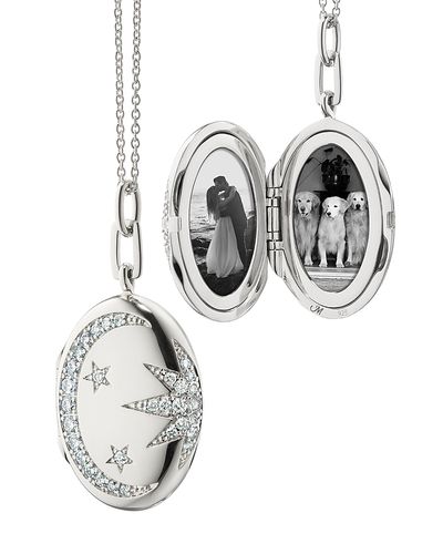 Monica Rich Kosann Monica Rich Kosann Sterling Silver Sun Moon & Stars White Sapphire Galaxy Oval Locket Pendant Necklace, 20-22