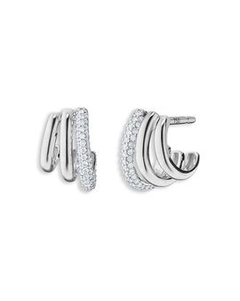 Monica Rich Kosann Monica Rich Kosann Sterling Silver Sun Moon & Stars White Sapphire Pave Saturn Hoop Earrings