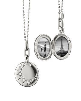 Monica Rich Kosann Monica Rich Kosann Sterling Silver Sun Moon & Stars White Sapphire Sun Locket Pendant Necklace, 16-18