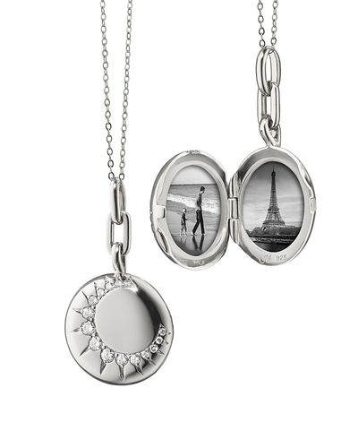 Monica Rich Kosann Monica Rich Kosann Sterling Silver Sun Moon & Stars White Sapphire Sun Locket Pendant Necklace, 16-18