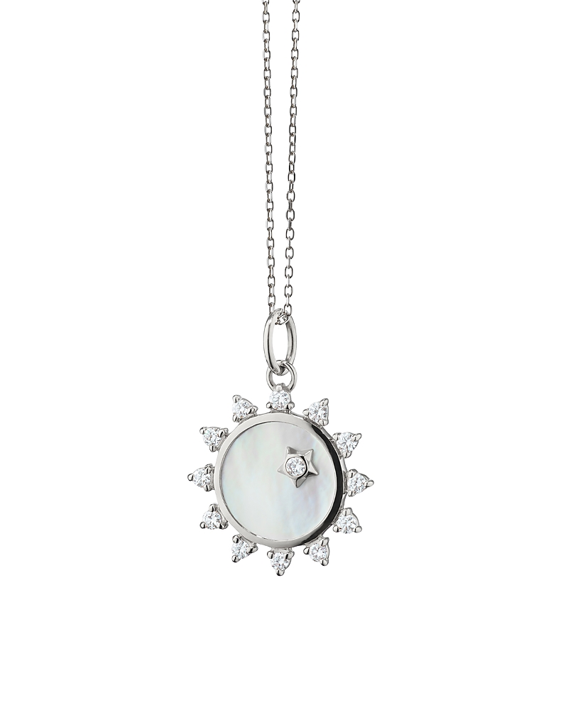 Monica Rich Kosann Monica Rich Kosann Sterling Silver White Sapphire & Mother of Pearl Happiness Sun Necklace, 18