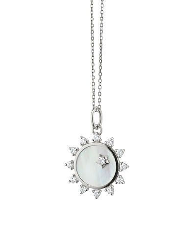 Monica Rich Kosann Monica Rich Kosann Sterling Silver White Sapphire & Mother of Pearl Happiness Sun Necklace, 18