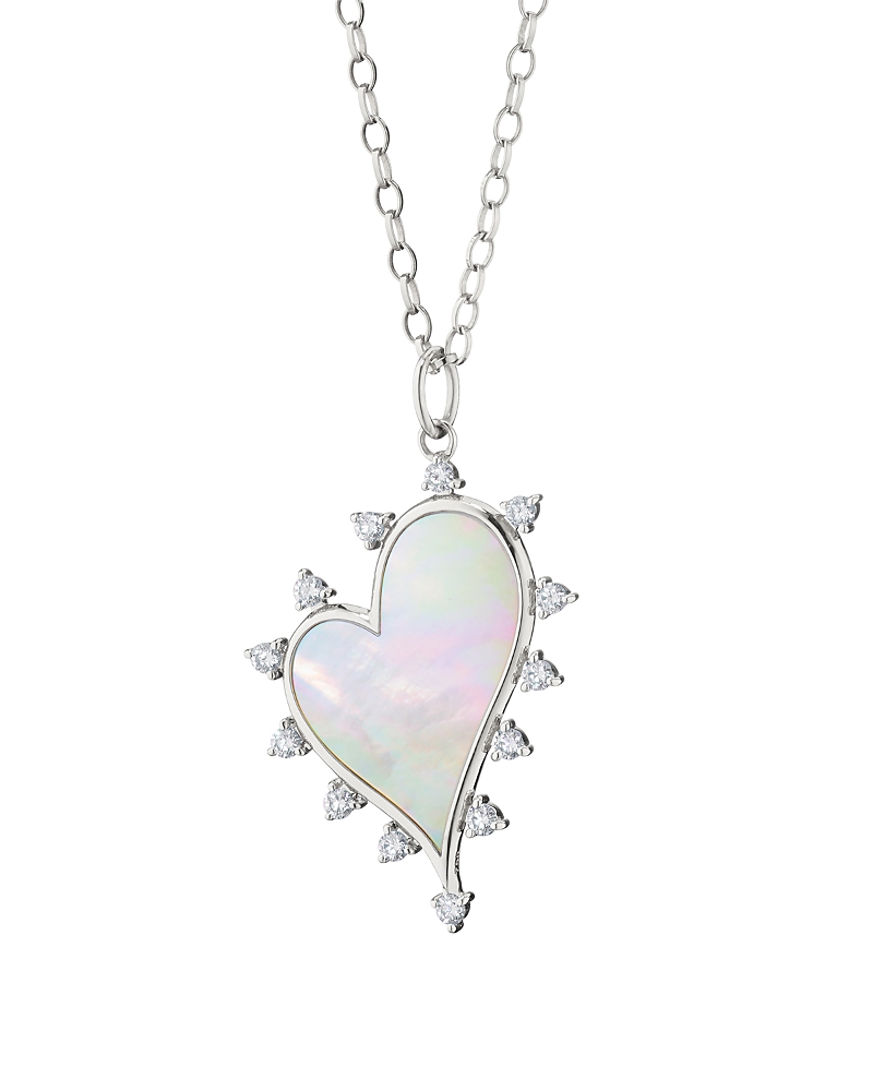 Monica Rich Kosann Monica Rich Kosann Sterling Silver White Sapphire & Mother of Pearl Love Heart Necklace, 17