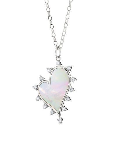 Monica Rich Kosann Monica Rich Kosann Sterling Silver White Sapphire & Mother of Pearl Love Heart Necklace, 17
