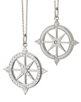 Monica Rich Kosann Monica Rich Kosann Sterling Silver White Sapphire & Rock Crystal Global Compass Adventure Charm Necklace, 18