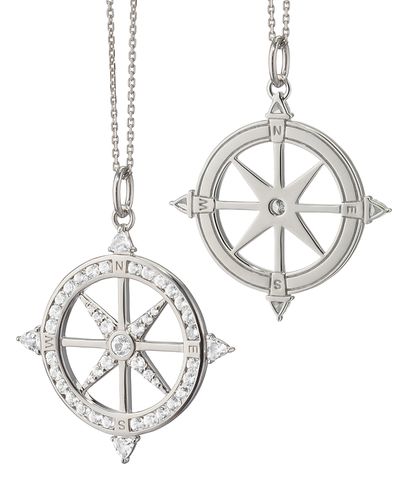 Monica Rich Kosann Monica Rich Kosann Sterling Silver White Sapphire & Rock Crystal Global Compass Adventure Charm Necklace, 18