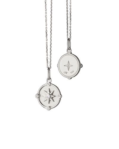 Monica Rich Kosann Monica Rich Kosann Sterling Silver White Sapphire Mini Adventure Compass Necklace, 18