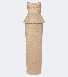 Monique Lhuillier Monique Lhuillier Embellished peplum bustier gown
