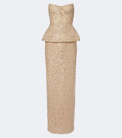 Monique Lhuillier Monique Lhuillier Embellished peplum bustier gown