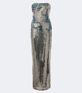 Monique Lhuillier Monique Lhuillier Floral-appliqué sequined bustier gown