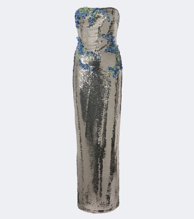 Monique Lhuillier Monique Lhuillier Floral-appliqué sequined bustier gown
