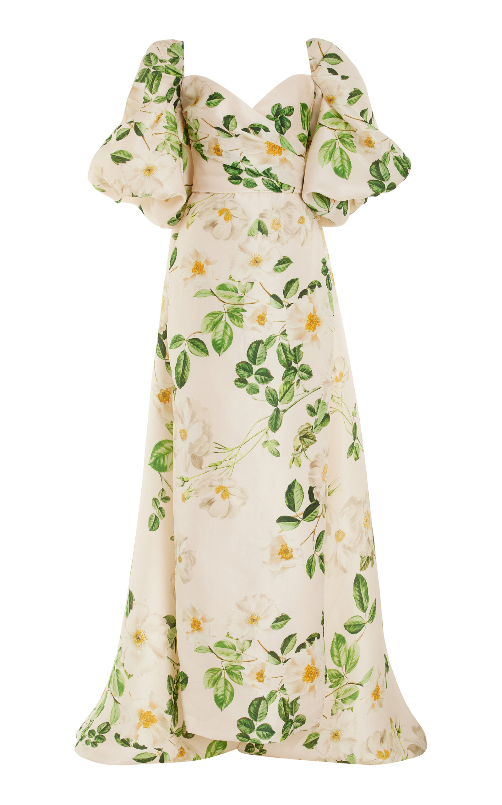 Monique Lhuillier Monique Lhuillier OfftheShoulder Blouson Gazar Silk Gown with Cape
