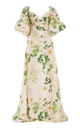 Monique Lhuillier Monique Lhuillier OfftheShoulder Blouson Gazar Silk Gown with Cape