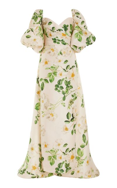 Monique Lhuillier Monique Lhuillier OfftheShoulder Blouson Gazar Silk Gown with Cape