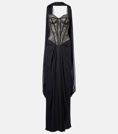 Monique Lhuillier Monique Lhuillier Scarf-detail draped lace gown