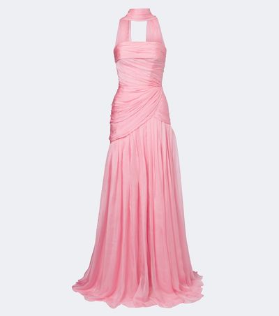 Monique Lhuillier Monique Lhuillier Scarf-detail draped silk bustier gown