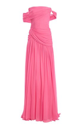 Monique Lhuillier Monique Lhuillier Silk Asymmetric OffTheShoulder Maxi Dress