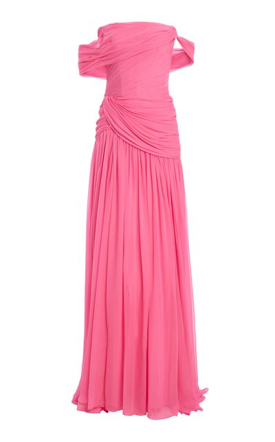 Monique Lhuillier Monique Lhuillier Silk Asymmetric OffTheShoulder Maxi Dress