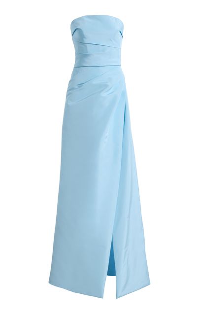 Monique Lhuillier Monique Lhuillier Silk Draped Strapless Midi Dress