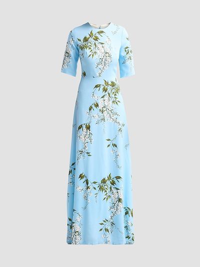 Monique Lhuillier Women's Floral Crêpe Short-Sleeve Gown