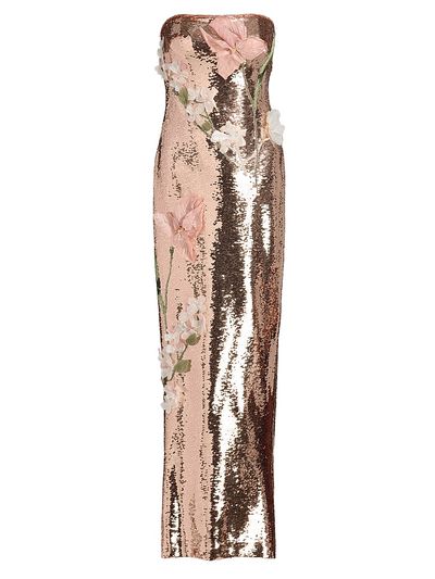 Monique Lhuillier Women's Sequined Floral Embroidered Column Gown