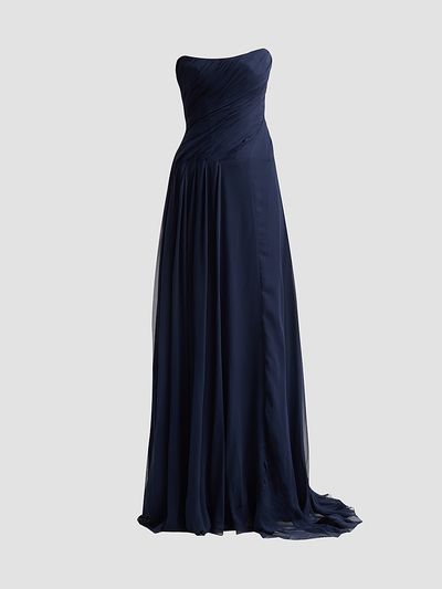 Monique Lhuillier Women's Strapless Silk Draped Gown