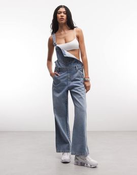Monki Monki 90s denim wide leg overalls jumpsuit in light blue wash