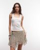 Monki Monki asymmetric chiffon mini skirt in brown and khaki floral-Green - 2