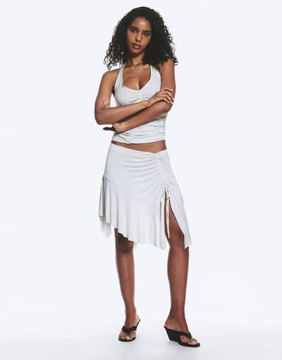 Monki Monki asymmetric ruched mini skirt in gray melange