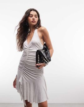 Monki Monki asymmetric soft touch jersey mini dress in 90s gray