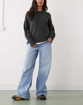 Monki Monki barrel leg jeans in mid blue wash