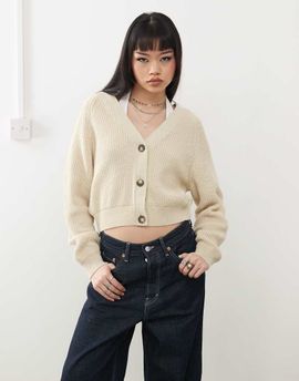 Monki Monki cable rib knitted cardigan in gray melange