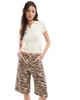 Monki Monki carpenter jorts in beige tiger print-Neutral - 1