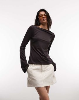 Monki Monki cotton cargo mini skirt with pockets in off white