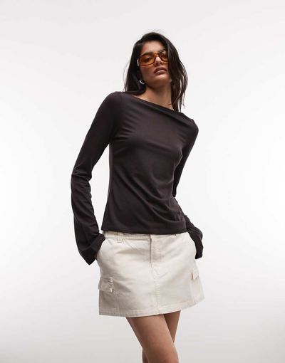 Monki Monki cotton cargo mini skirt with pockets in off white