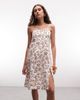 Monki Monki cotton tie shoulder split midi dress in peach floral-White - 1