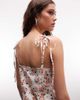 Monki Monki cotton tie shoulder split midi dress in peach floral-White - 4