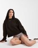 Monki Monki crew neck knit sweater with ribbed cuffs and hem detailing in dark chocolate brown - 2