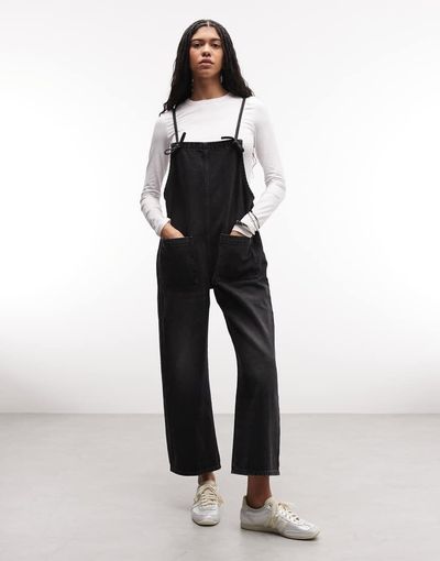 Monki Monki denim wide leg jumpsuit in black wash