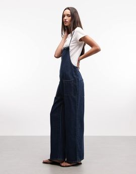 Monki Monki denim wide leg jumpsuit in blue wash